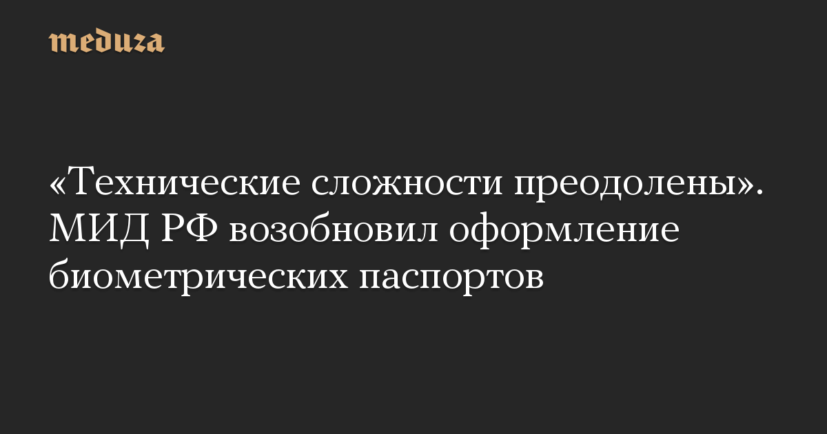 «Технические сложности преодолены». МИД РФ возобновил оформление биометрических паспортов