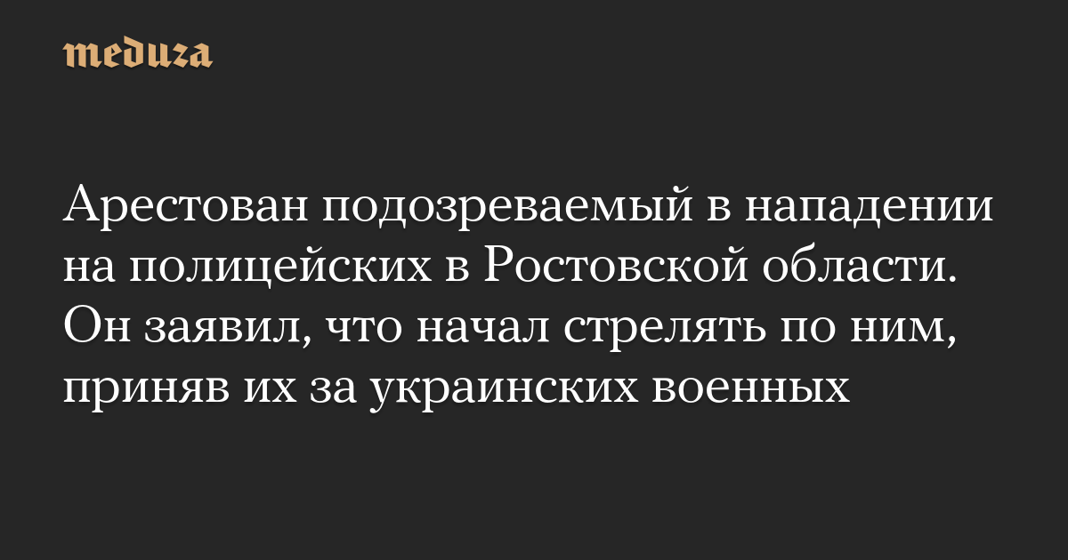 Арестован подозреваемый в нападении на полицейских в Ростовской области. Он заявил, что начал стрелять по ним, приняв их за украинских военных