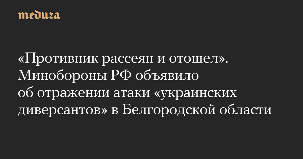 «Противник рассеян и отошел». Минобороны РФ объявило об отражении атаки «украинских диверсантов» в Белгородской области