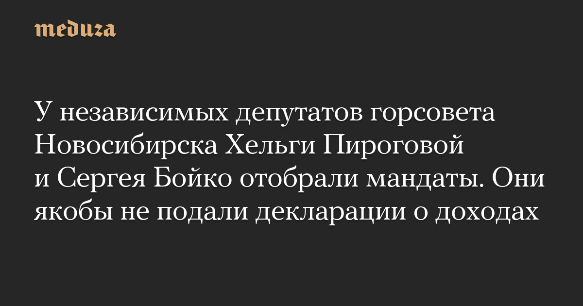 У независимых депутатов горсовета Новосибирска Хельги Пироговой и Сергея Бойко отобрали мандаты. Они якобы не подали декларации о доходах