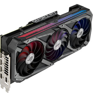 Видеокарта Asus ROG Strix GeForce RTX 3070 Ti OC Edition (8 ГБ) эффективная и довольно тихая система охлаждения, повышенные частоты работы