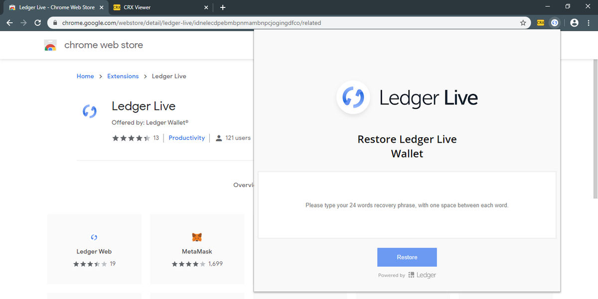 Вредоносное расширение для Chrome воровало данные кошельков Ledger